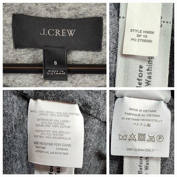 J Crew Boiled Wool Coat Jacket S Women Gray Navy Blue Trim Open Front Lined - Picture 10 of 13